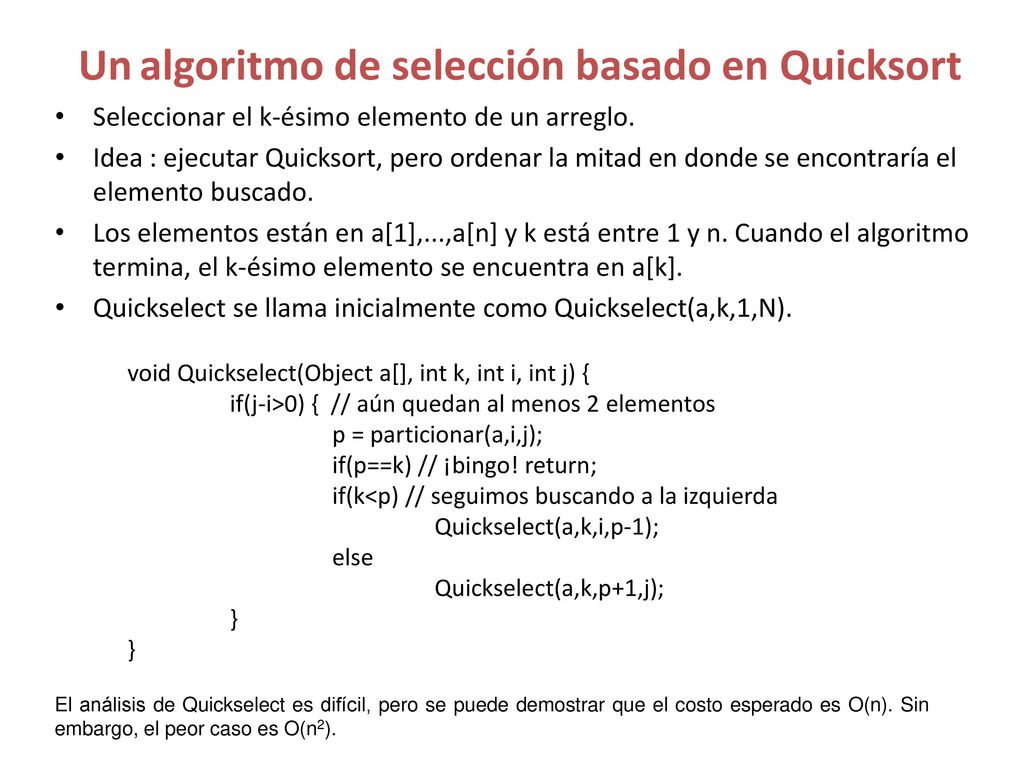 Un algoritmo de selección basado en Quicksort