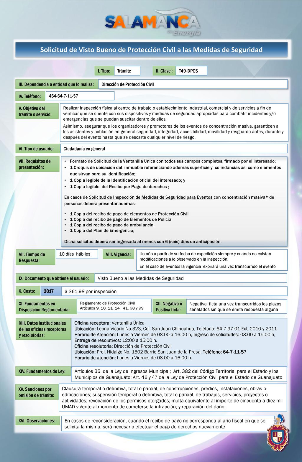 Solicitud de Visto Bueno de Protección Civil a las Medidas de Seguridad