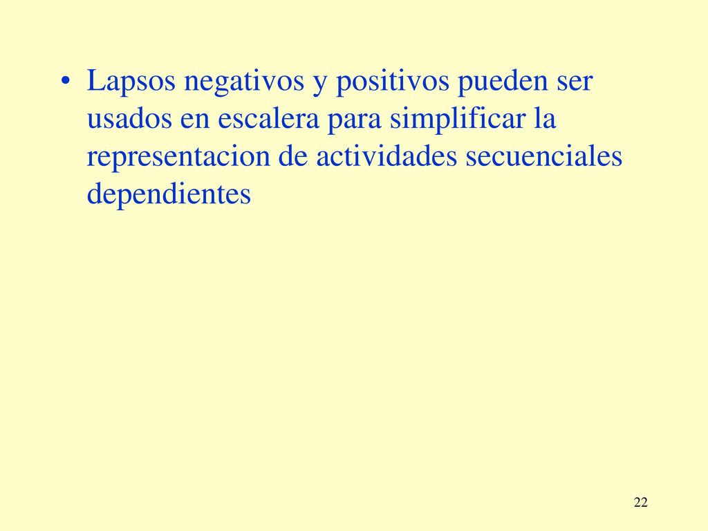 Lapsos negativos y positivos pueden ser usados en escalera para simplificar la representacion de actividades secuenciales dependientes