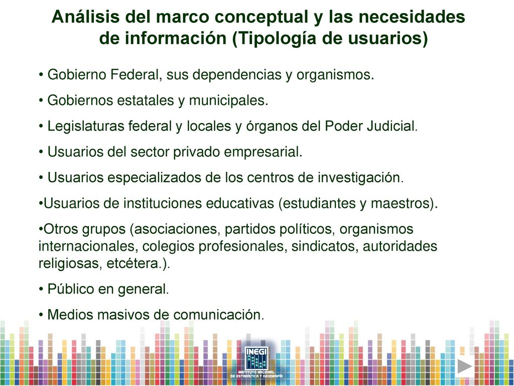 Análisis del marco conceptual y las necesidades de información (Tipología de usuarios)