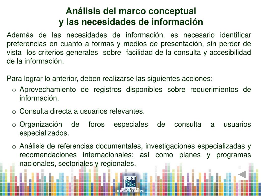 Análisis del marco conceptual y las necesidades de información