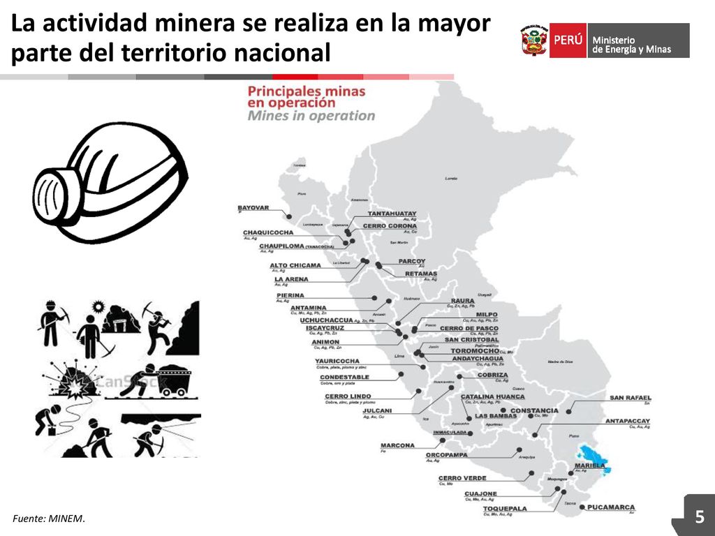 La actividad minera se realiza en la mayor parte del territorio nacional