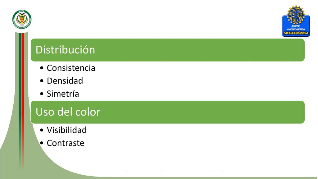 Distribución Uso del color Consistencia Densidad Simetría Visibilidad
