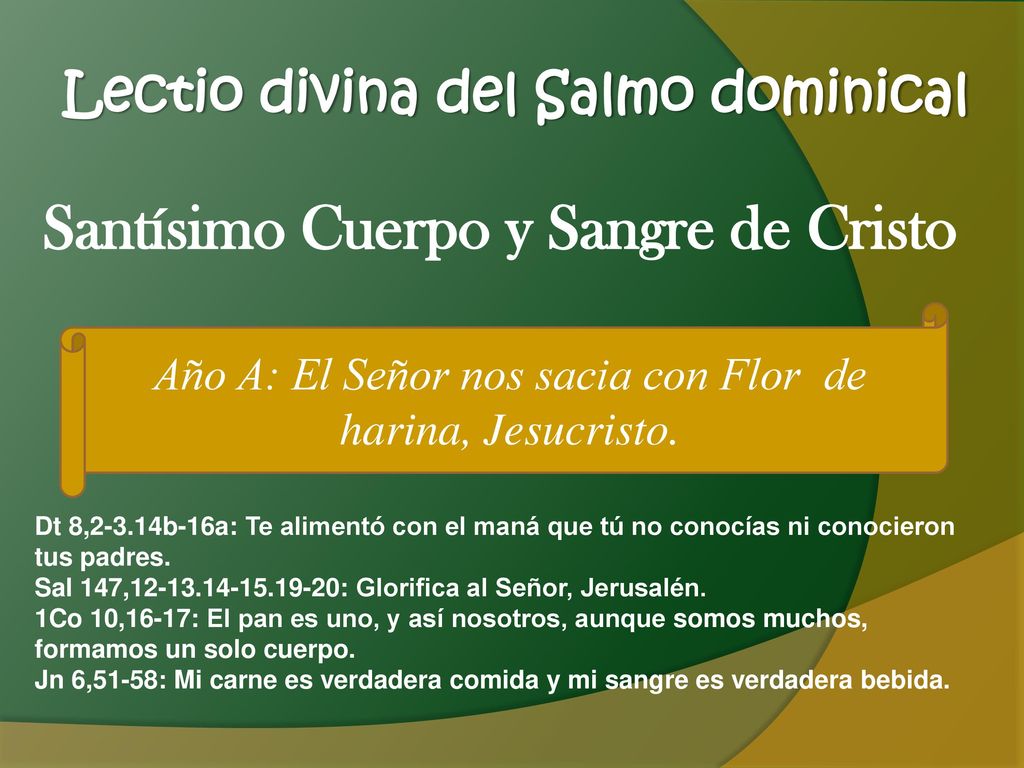 Lectio divina del Salmo dominical Santísimo Cuerpo y Sangre de Cristo