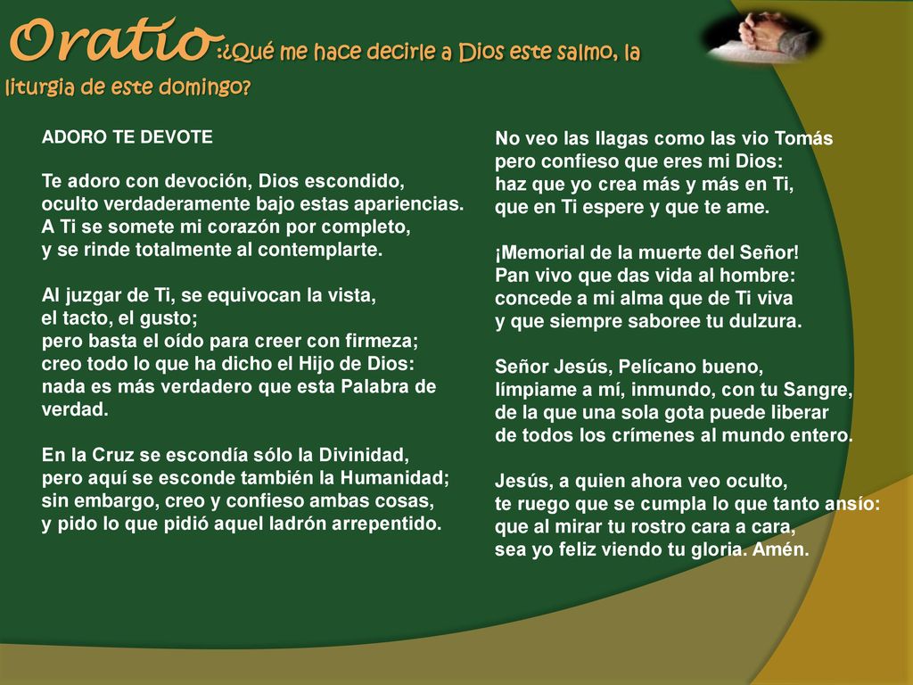 Oratio :¿Qué me hace decirle a Dios este salmo, la liturgia de este domingo