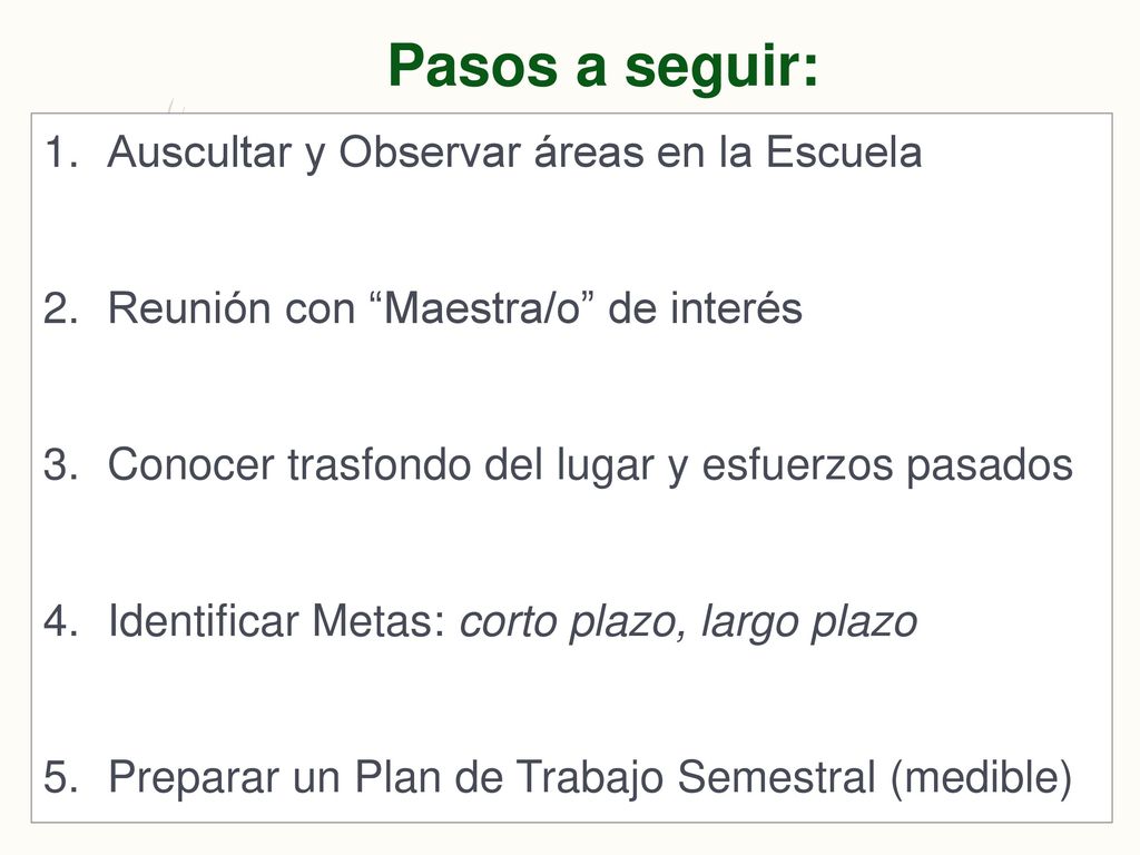 Pasos a seguir: Auscultar y Observar áreas en la Escuela