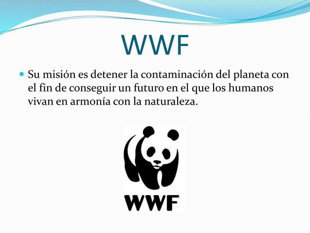 WWF Su misión es detener la contaminación del planeta con el fin de conseguir un futuro en el que los humanos vivan en armonía con la naturaleza.
