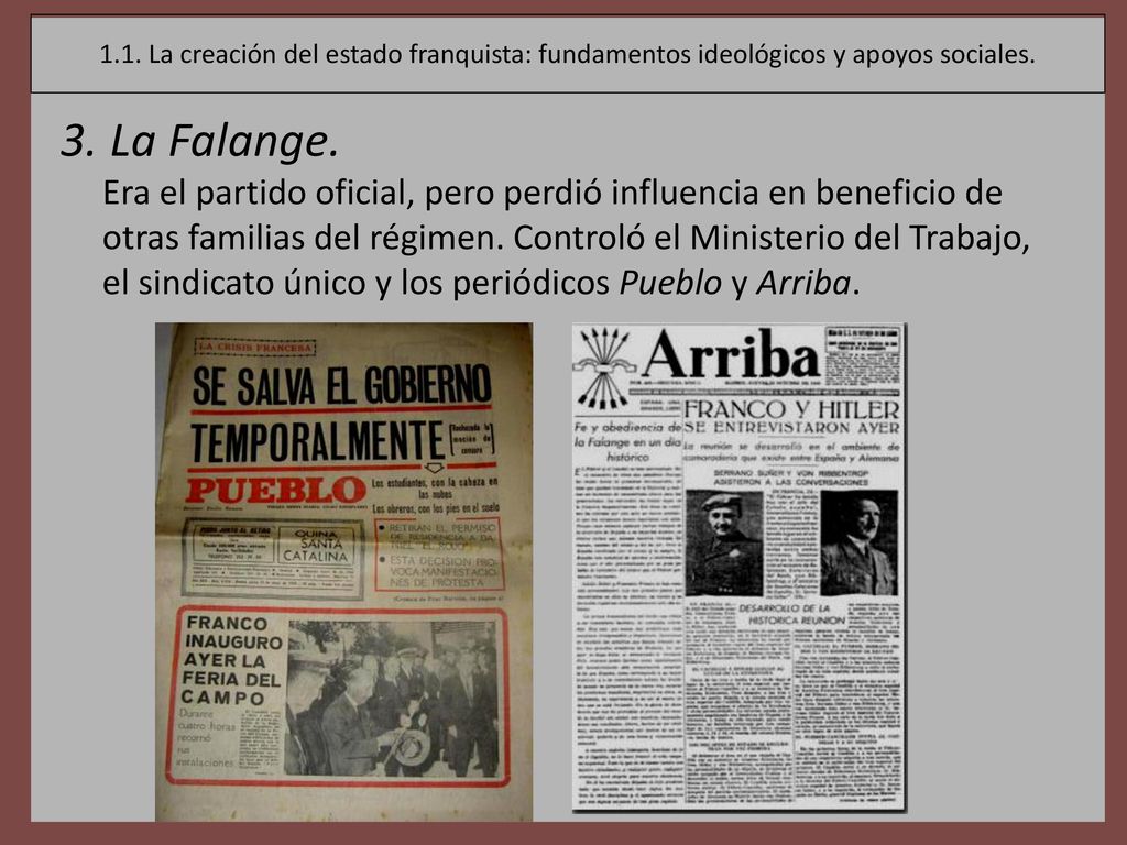 1.1. La creación del estado franquista: fundamentos ideológicos y apoyos sociales.