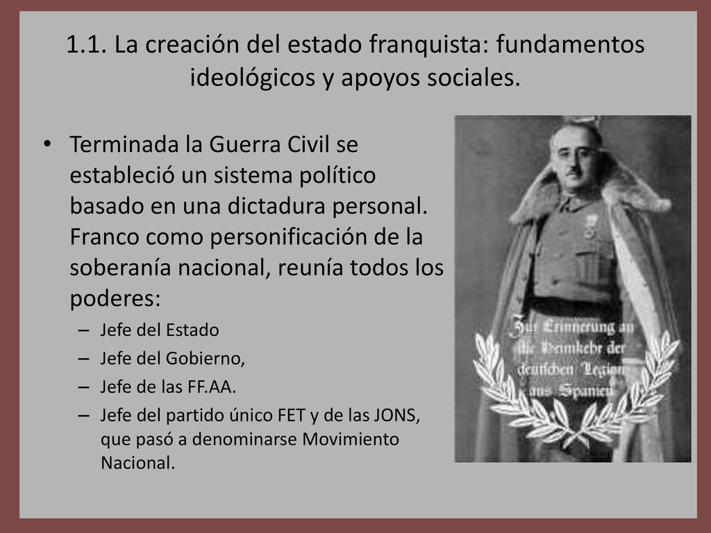 1.1. La creación del estado franquista: fundamentos ideológicos y apoyos sociales.