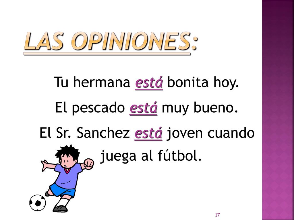 Las Opiniones: Tu hermana está bonita hoy. El pescado está muy bueno.