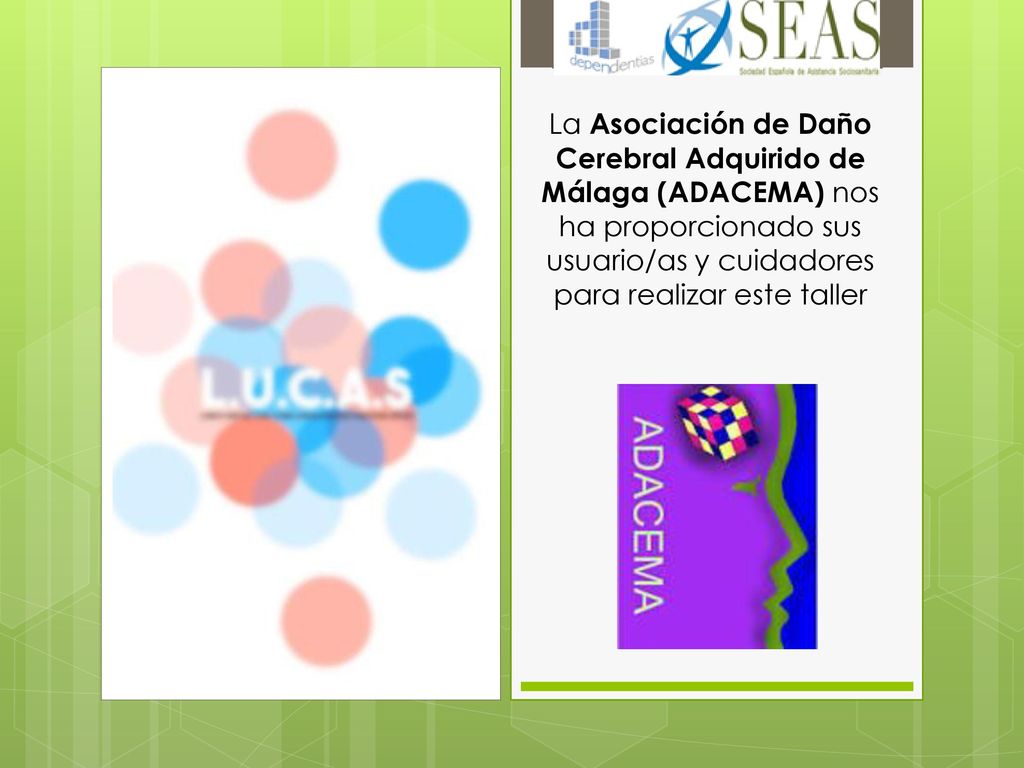 La Asociación de Daño Cerebral Adquirido de Málaga (ADACEMA) nos ha proporcionado sus usuario/as y cuidadores para realizar este taller