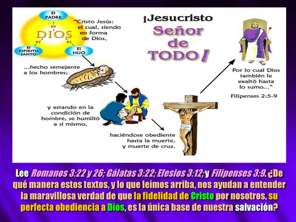 Lee Romanos 3:22 y 26; Gálatas 3:22; Efesios 3:12; y Filipenses 3:9