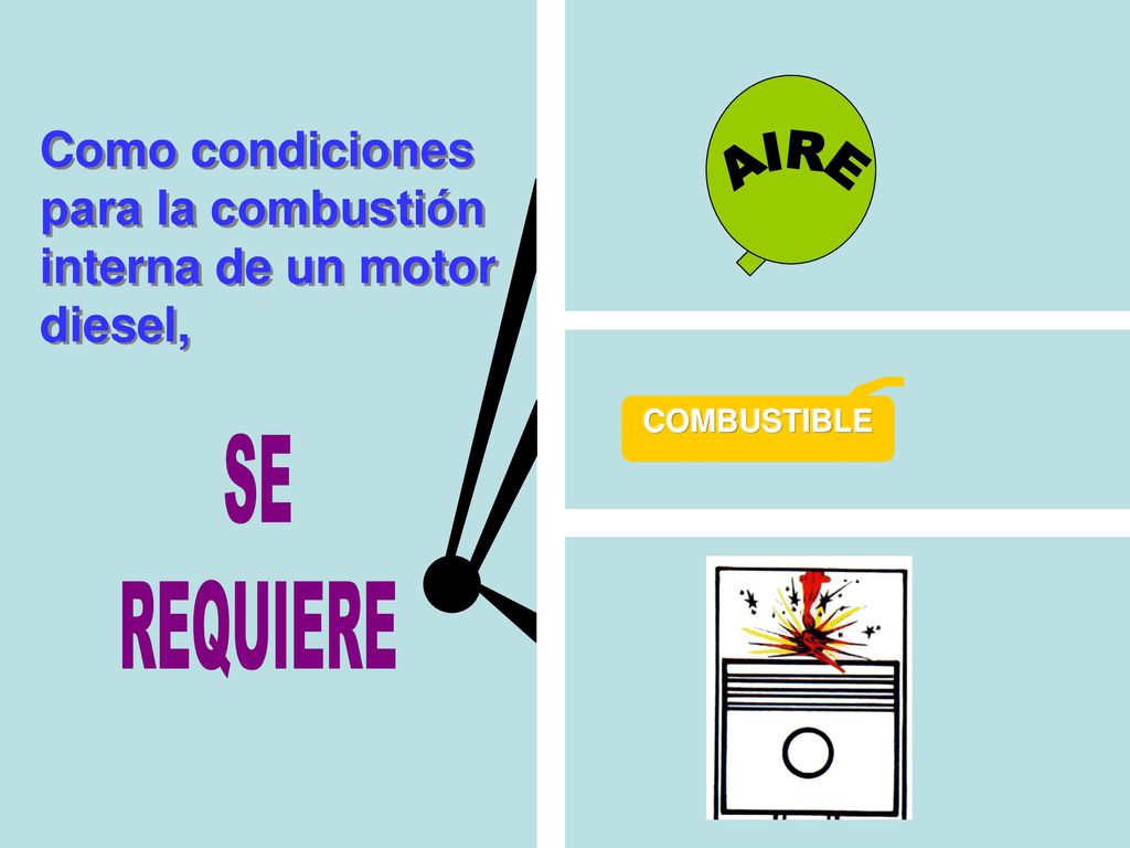 Como condiciones para la combustión interna de un motor diesel,