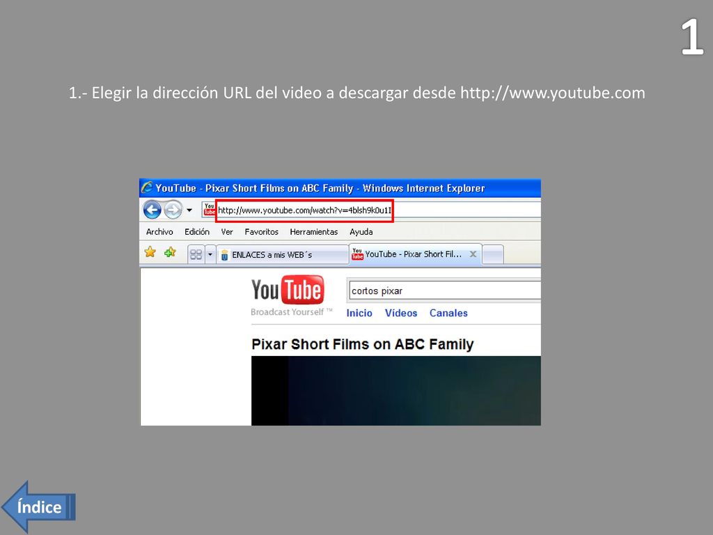 1 1.- Elegir la dirección URL del video a descargar desde