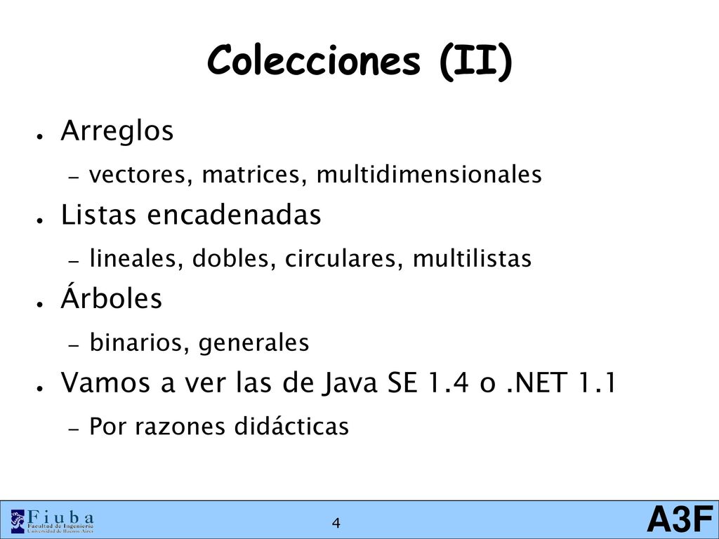 Colecciones (II) Arreglos Listas encadenadas Árboles