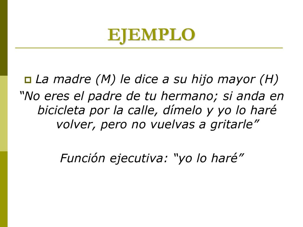 EJEMPLO La madre (M) le dice a su hijo mayor (H)