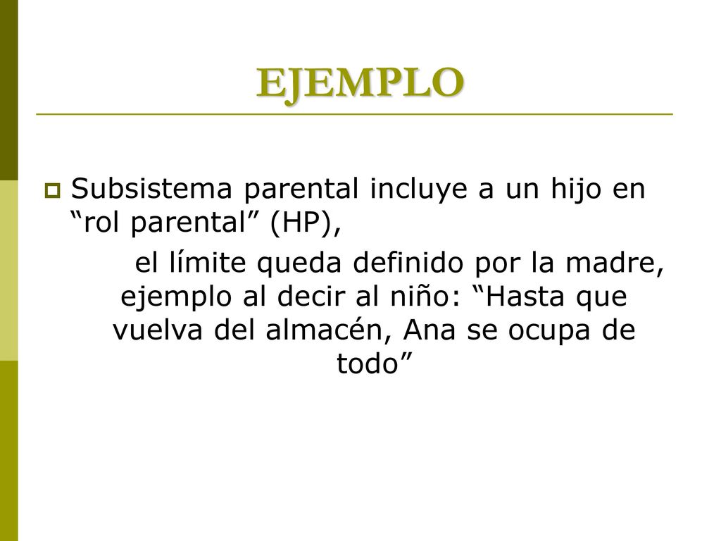 EJEMPLO Subsistema parental incluye a un hijo en rol parental (HP),