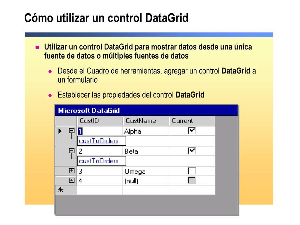 Cómo utilizar un control DataGrid