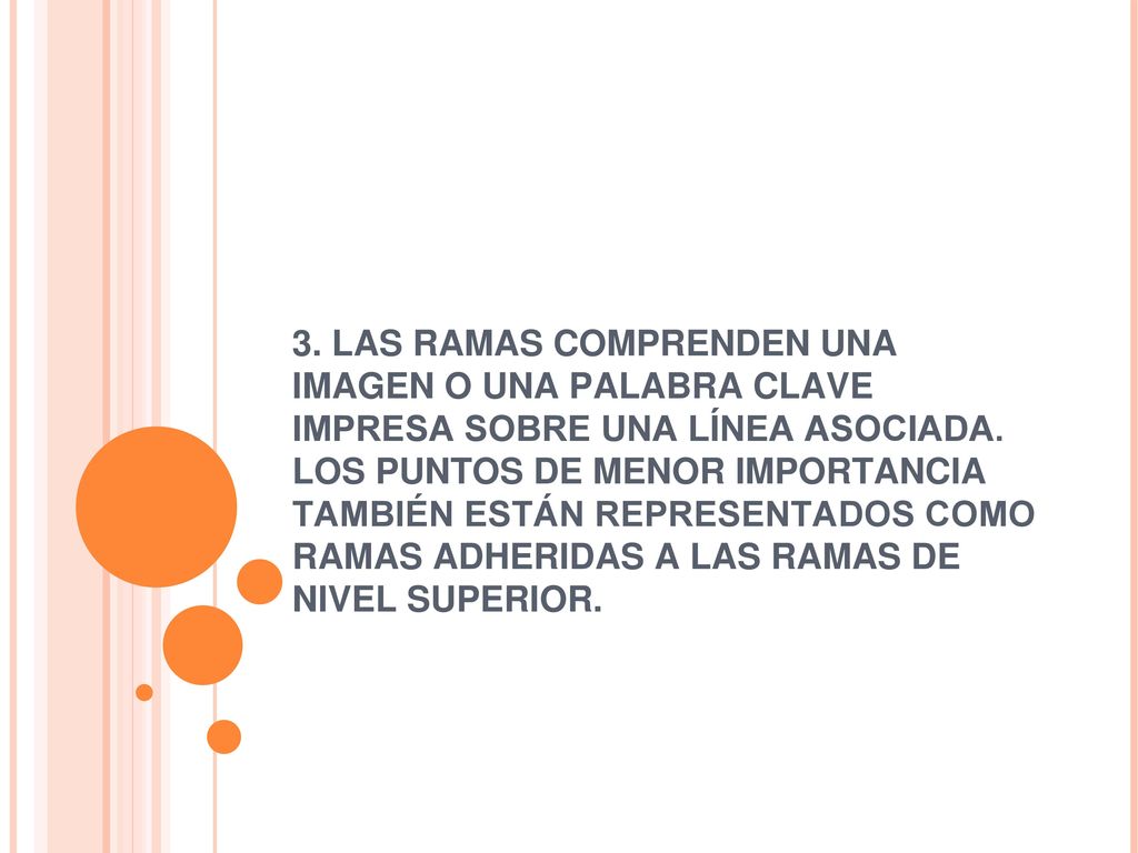 3. LAS RAMAS COMPRENDEN UNA IMAGEN O UNA PALABRA CLAVE IMPRESA SOBRE UNA LÍNEA ASOCIADA.