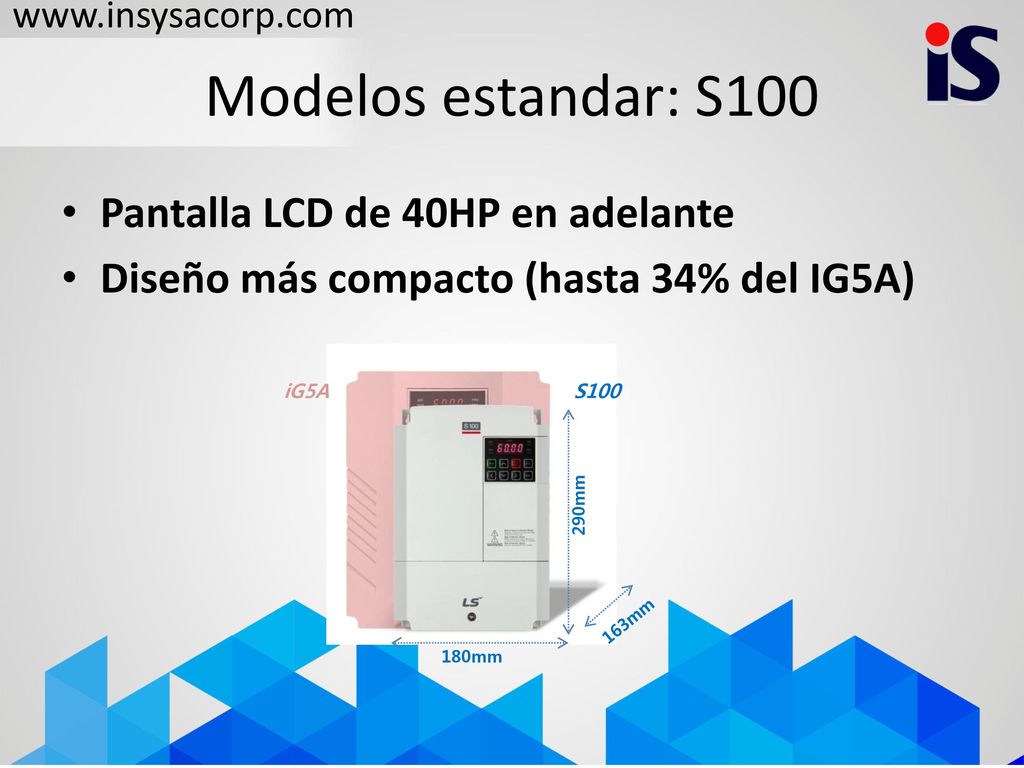 Modelos estandar: S100 Pantalla LCD de 40HP en adelante