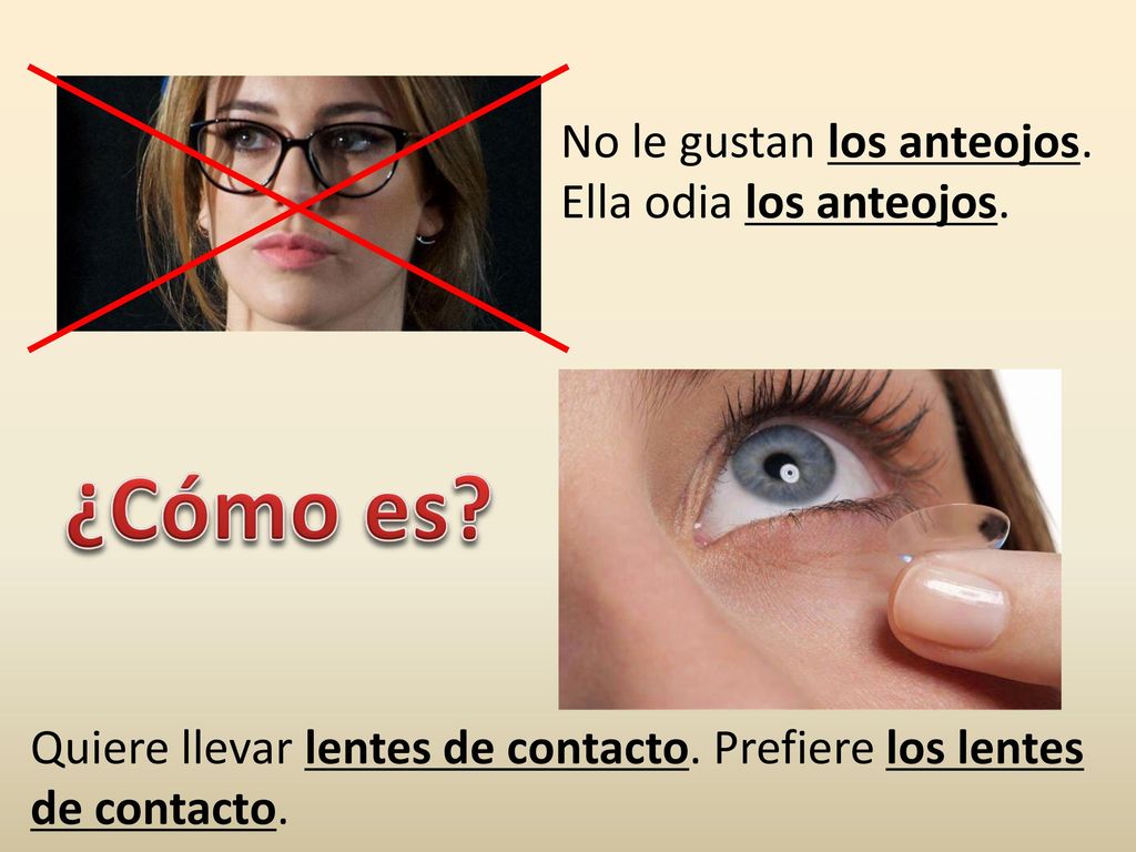 ¿Cómo es No le gustan los anteojos. Ella odia los anteojos.