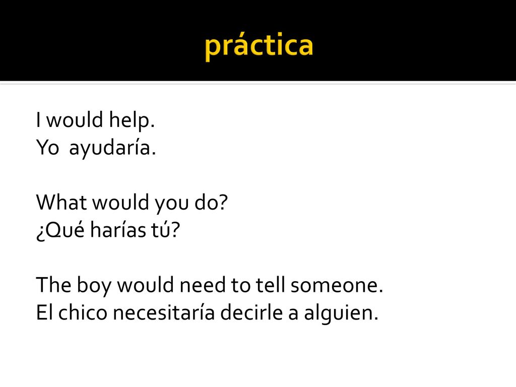 práctica I would help. Yo ayudaría. What would you do.