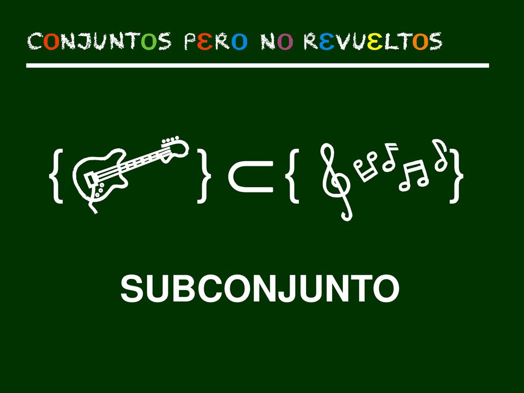 { } Ì { } Las guitarras están dentro de los instrumentos musicales, es un subconjunto. Y se representa así…