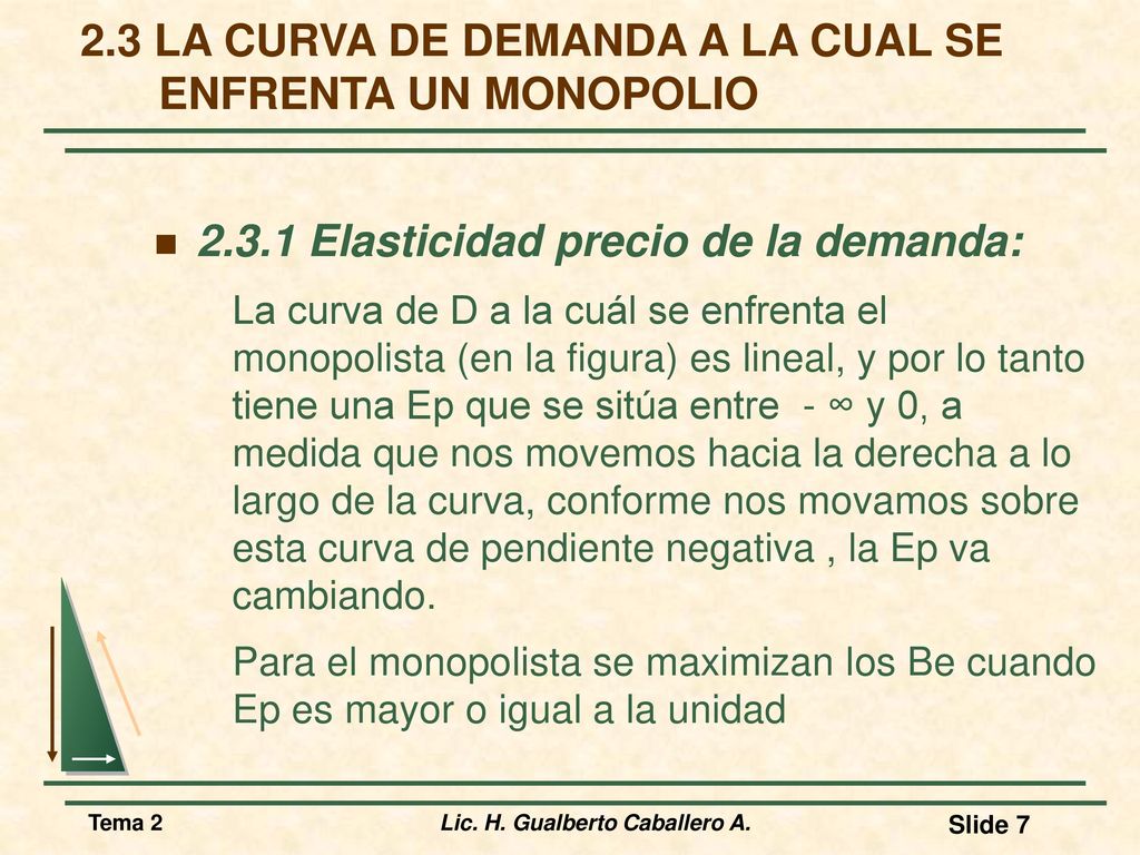 2.3 LA CURVA DE DEMANDA A LA CUAL SE ENFRENTA UN MONOPOLIO