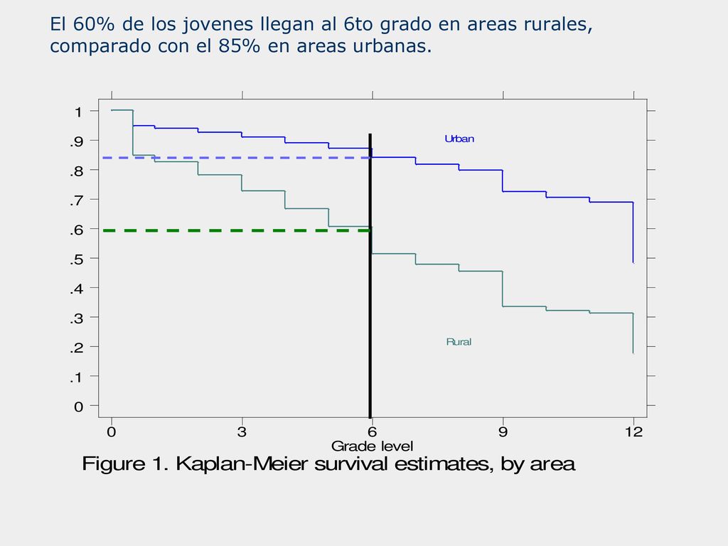 El 60% de los jovenes llegan al 6to grado en areas rurales, comparado con el 85% en areas urbanas.