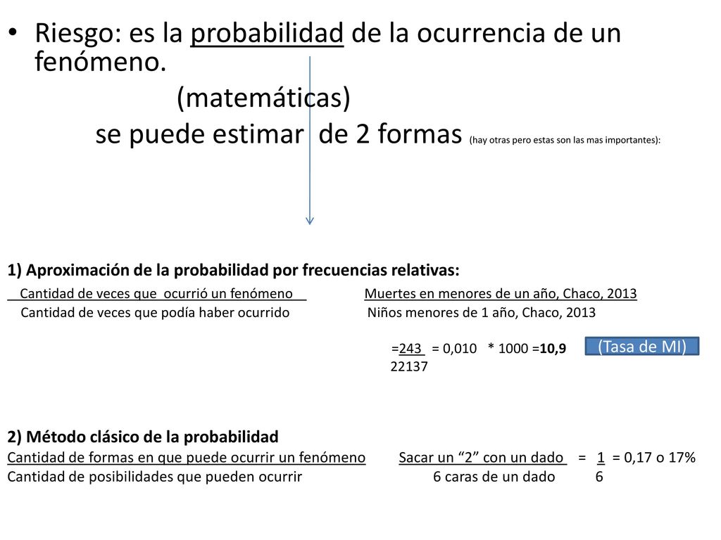 Riesgo: es la probabilidad de la ocurrencia de un fenómeno.