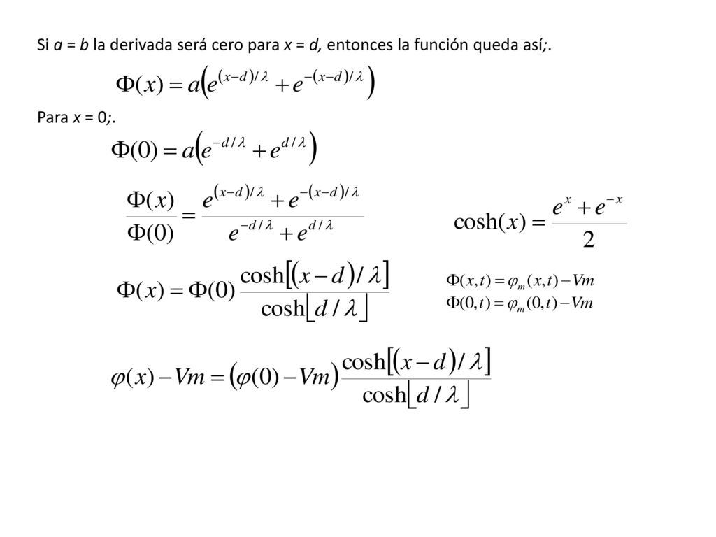 Si a = b la derivada será cero para x = d, entonces la función queda así;.