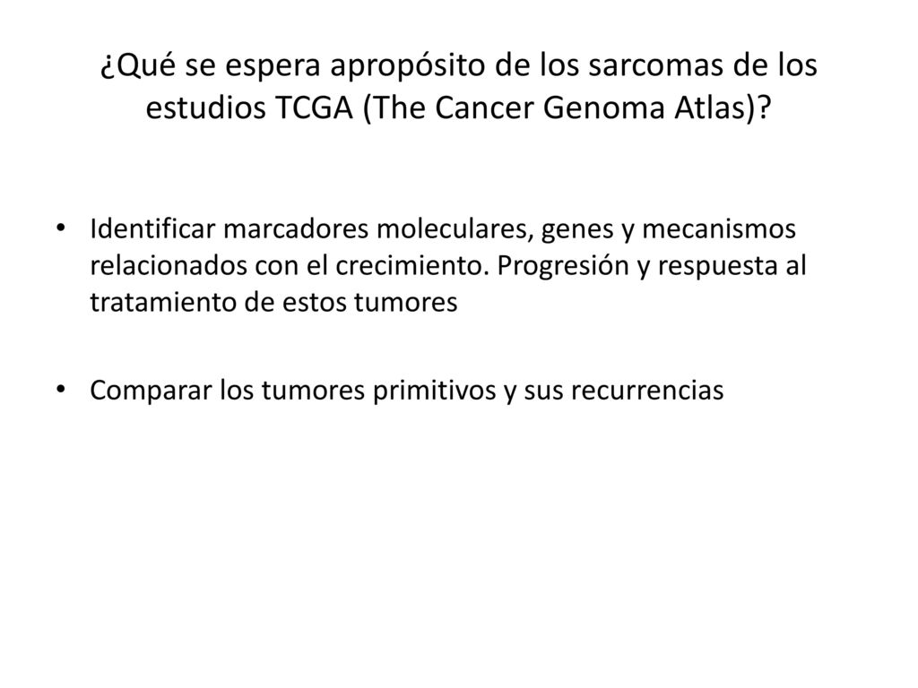 ¿Qué se espera apropósito de los sarcomas de los estudios TCGA (The Cancer Genoma Atlas)
