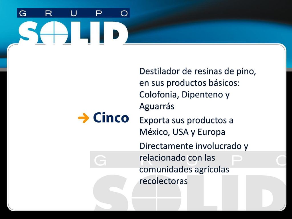 Destilador de resinas de pino, en sus productos básicos: Colofonia, Dipenteno y Aguarrás