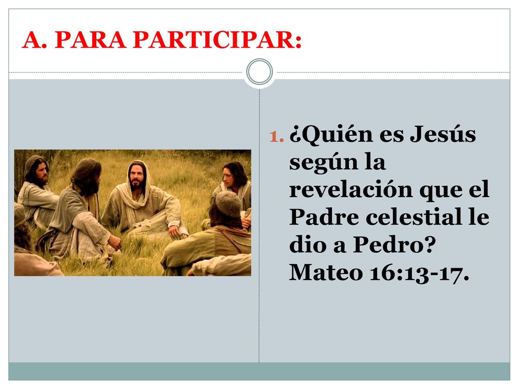 A. PARA PARTICIPAR: ¿Quién es Jesús según la revelación que el Padre celestial le dio a Pedro.