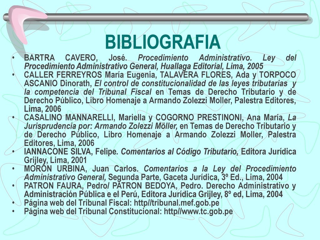 BIBLIOGRAFIA BARTRA CAVERO, José. Procedimiento Administrativo. Ley del Procedimiento Administrativo General, Huallaga Editorial, Lima,