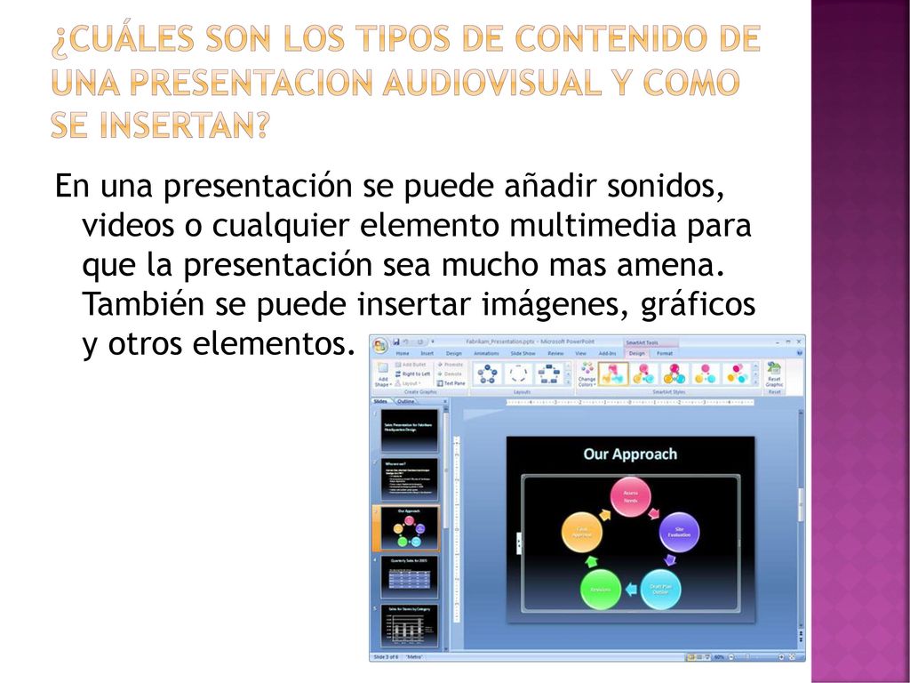 ¿Cuáles SON LOS TIPOS DE CONTENIDO DE UNA PRESENTACION AUDIOVISUAL Y COMO SE INSERTAN