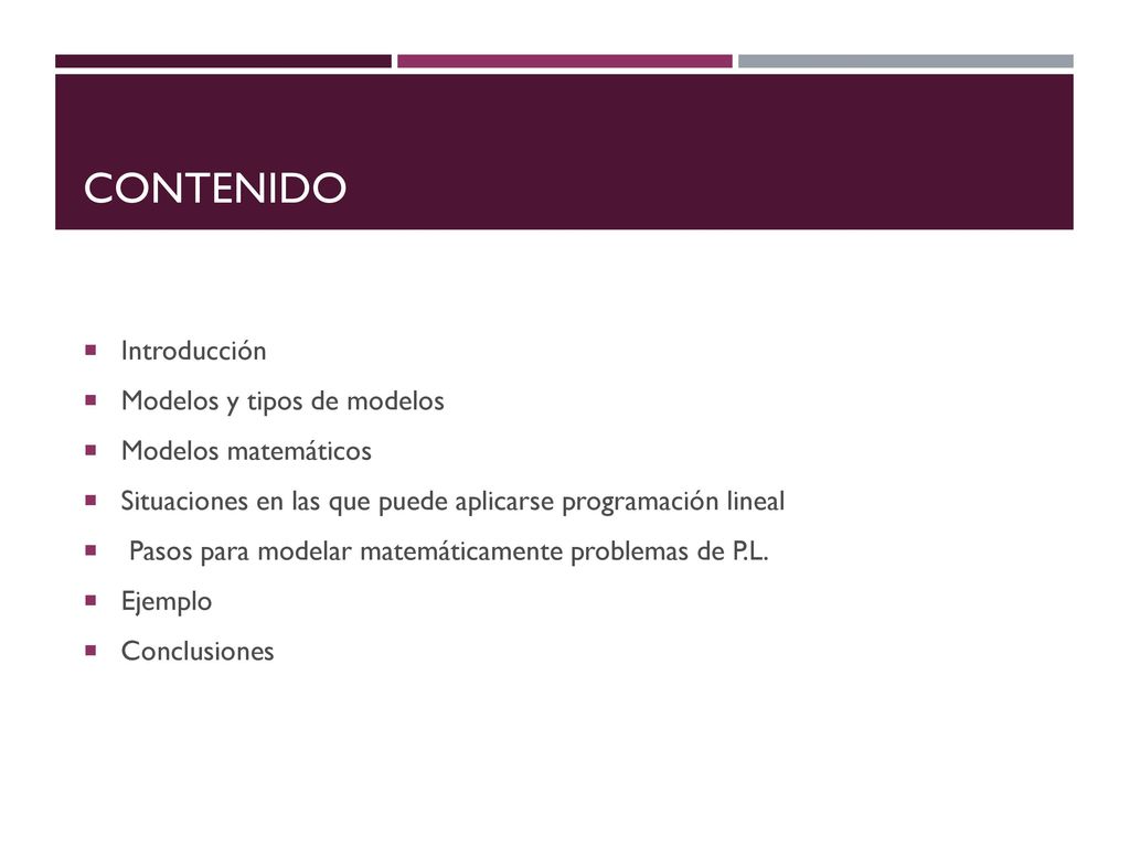 CONTENIDO Introducción Modelos y tipos de modelos Modelos matemáticos