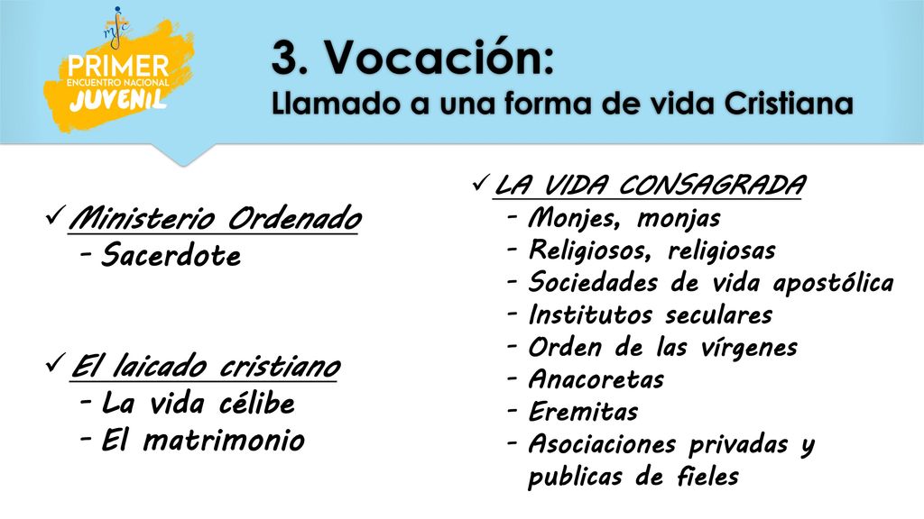 3. Vocación: Llamado a una forma de vida Cristiana