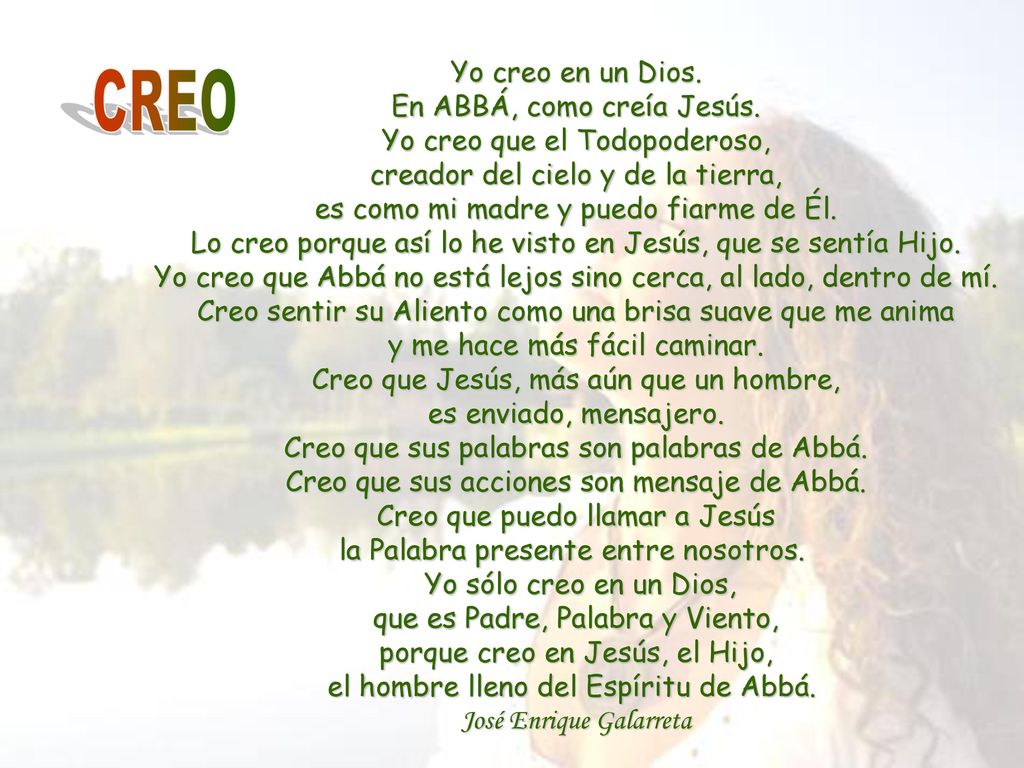 CREO Yo creo en un Dios. En ABBÁ, como creía Jesús.