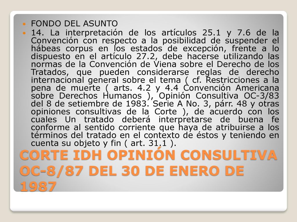 CORTE IDH OPINIÓN CONSULTIVA OC-8/87 DEL 30 DE ENERO DE 1987