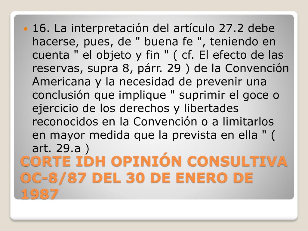 CORTE IDH OPINIÓN CONSULTIVA OC-8/87 DEL 30 DE ENERO DE 1987