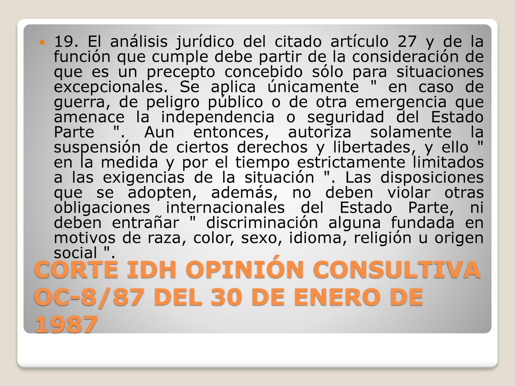 CORTE IDH OPINIÓN CONSULTIVA OC-8/87 DEL 30 DE ENERO DE 1987