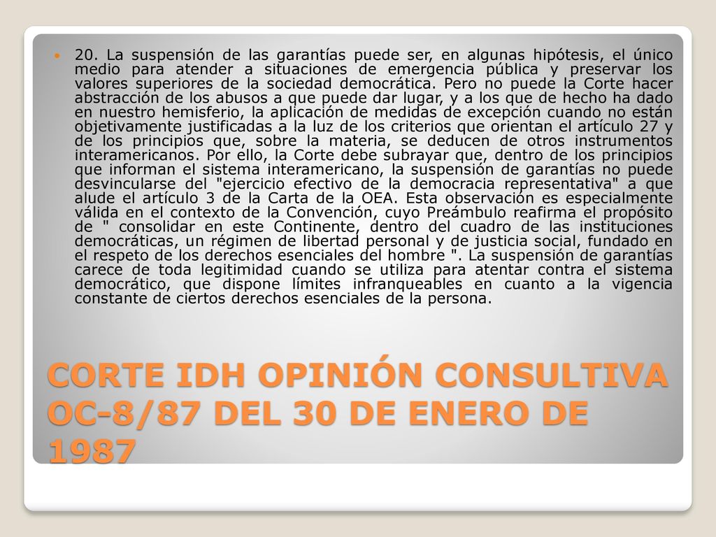 CORTE IDH OPINIÓN CONSULTIVA OC-8/87 DEL 30 DE ENERO DE 1987