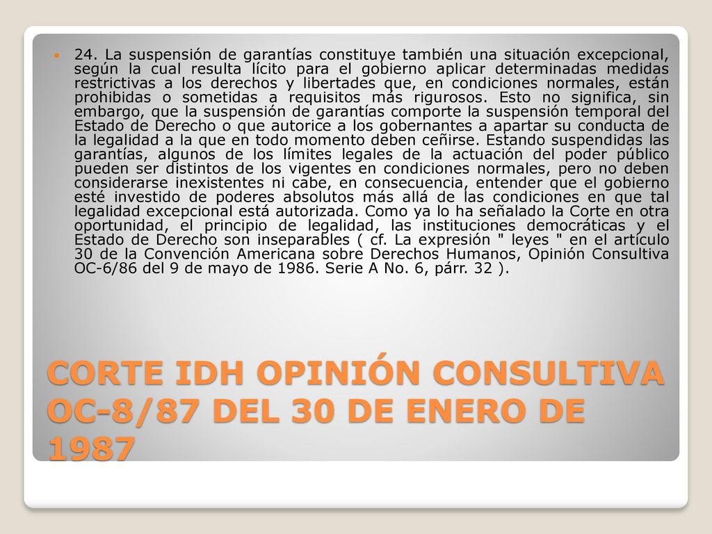 CORTE IDH OPINIÓN CONSULTIVA OC-8/87 DEL 30 DE ENERO DE 1987