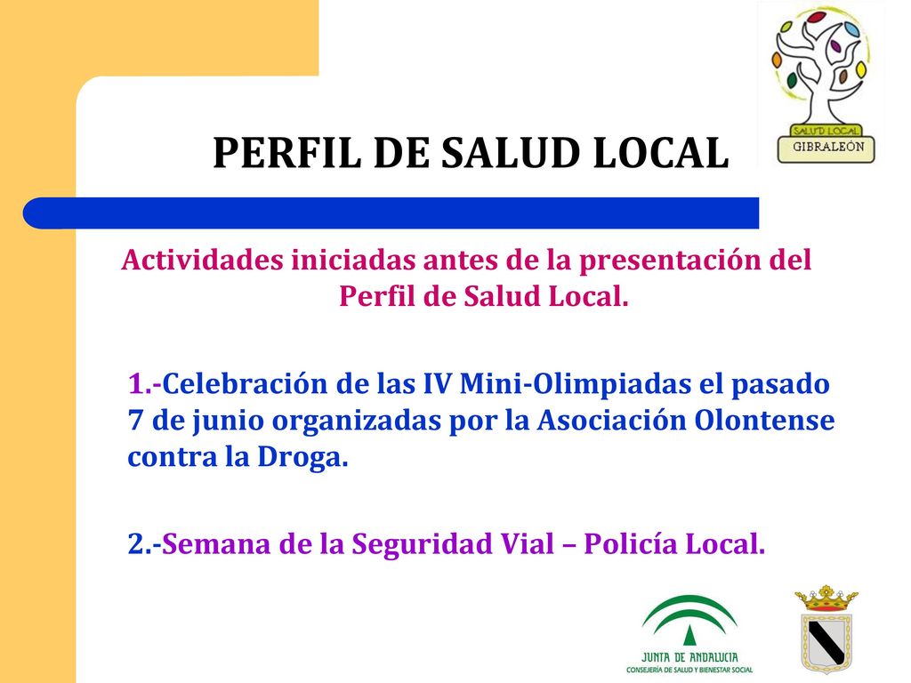 PERFIL DE SALUD LOCAL Actividades iniciadas antes de la presentación del Perfil de Salud Local.