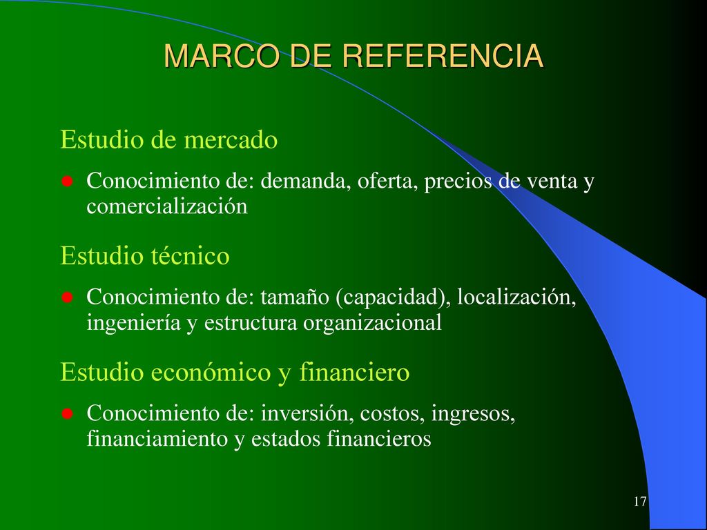 MARCO DE REFERENCIA Estudio de mercado Estudio técnico