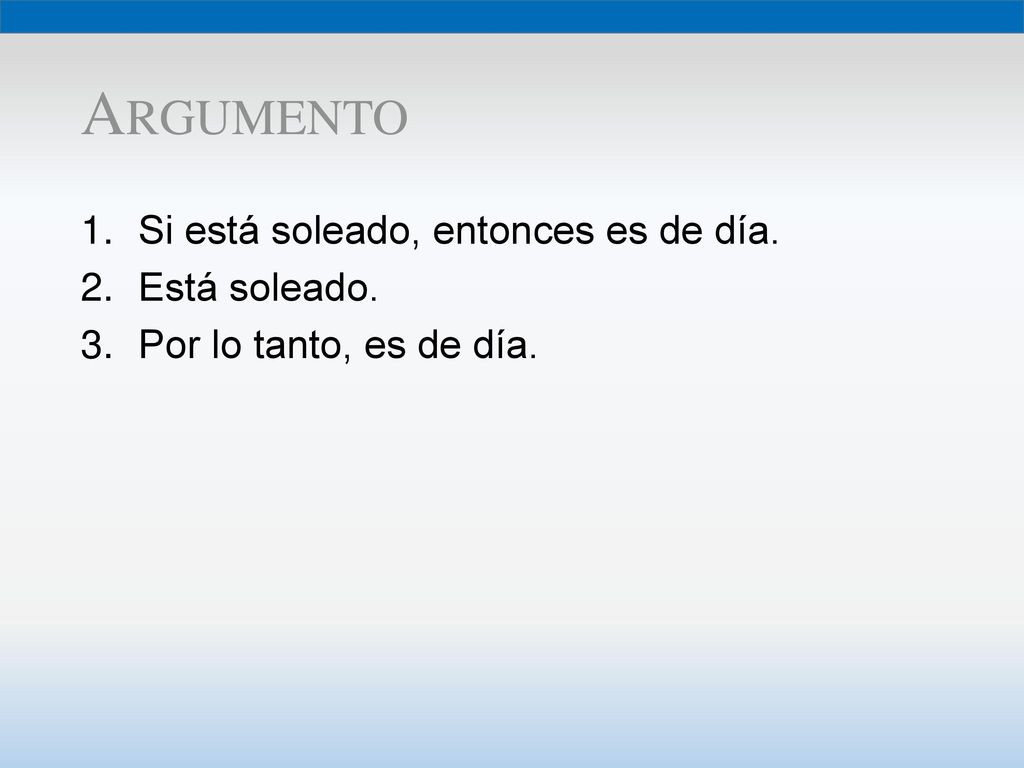 Argumento Si está soleado, entonces es de día. Está soleado.
