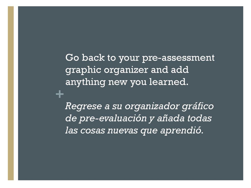 Go back to your pre-assessment graphic organizer and add anything new you learned.