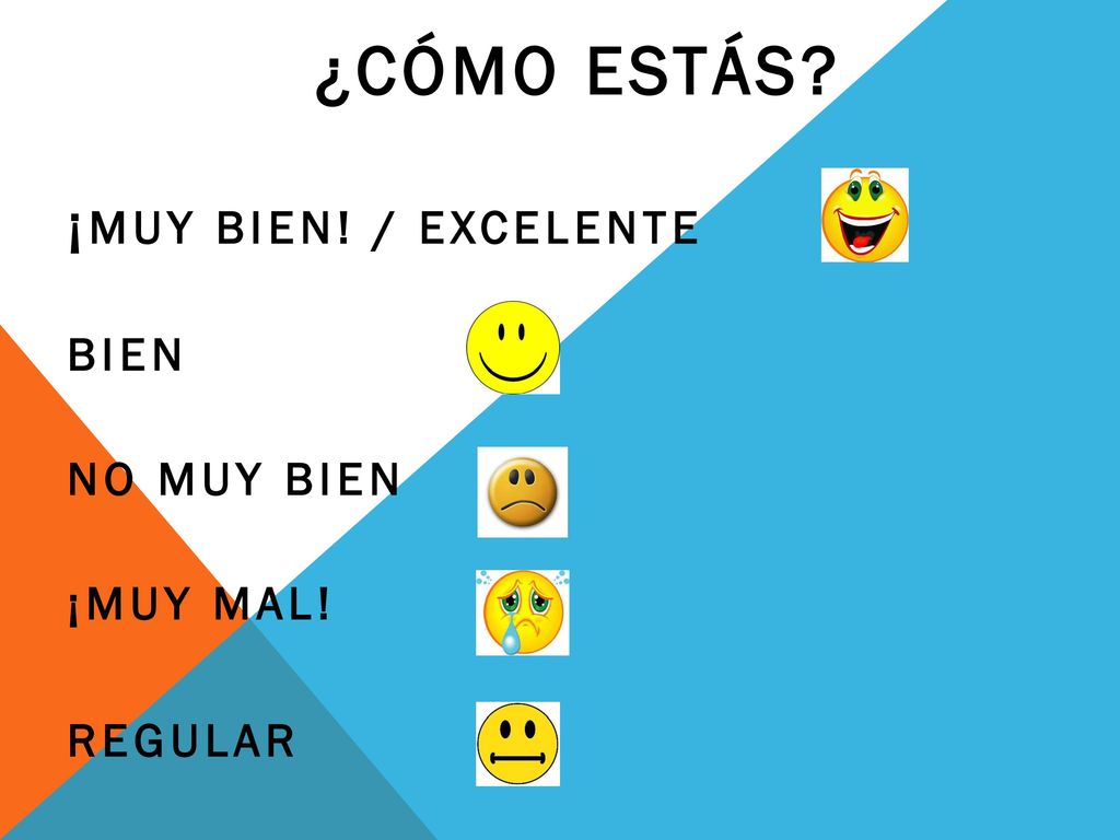 ¿cómo estás ¡Muy bien! / excelente Bien No muy bien ¡Muy mal! Regular