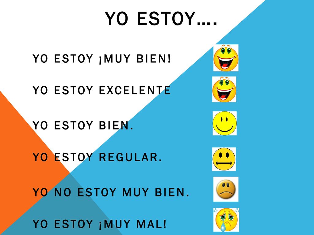 Yo estoy…. Yo Estoy ¡Muy bien! Yo estoy excelente Yo Estoy Bien.